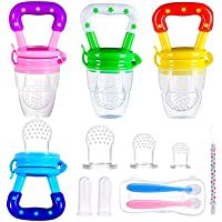 Los mejores  - 4pcs Chupete Fruta Bebe S-M-L + 2pcs Cepillos de Dedo para Bebés + 2 Cucharas de Alimentador Regalos para Bebés (4pcs…